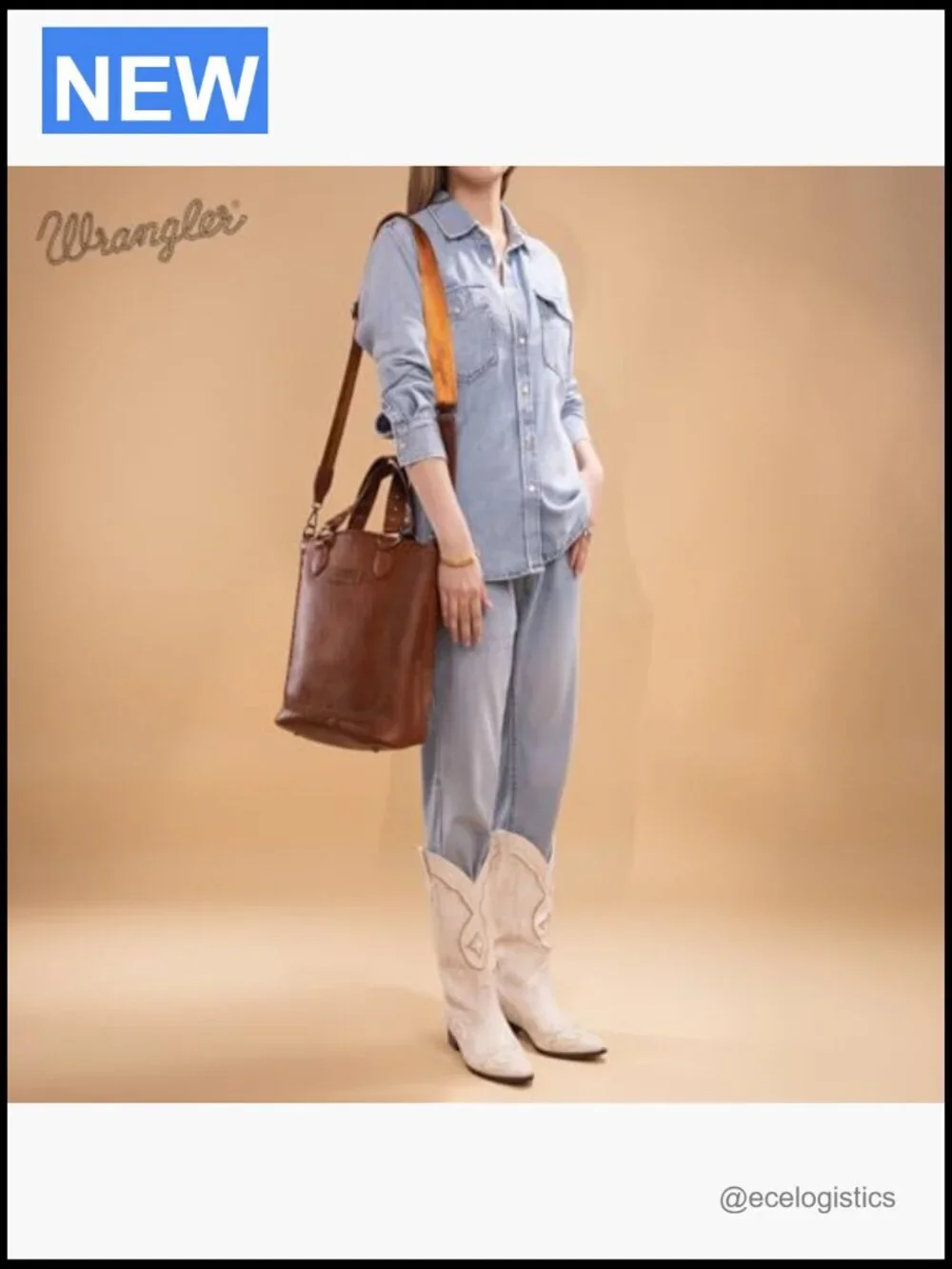 Large Crossbody Tote Bag with Whipstitch Design Guitar Strap